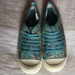Teal paisley slip ons